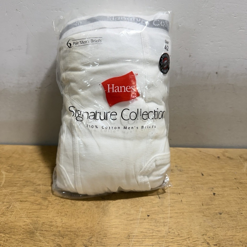 Hanes Signature Collection Mens Briefs White Cotton 6 Pack Style 5900 Size 42